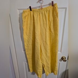 FLAX Womens Pants 100% Linen Bright Yellow Pockets Elastic Waist Size Large